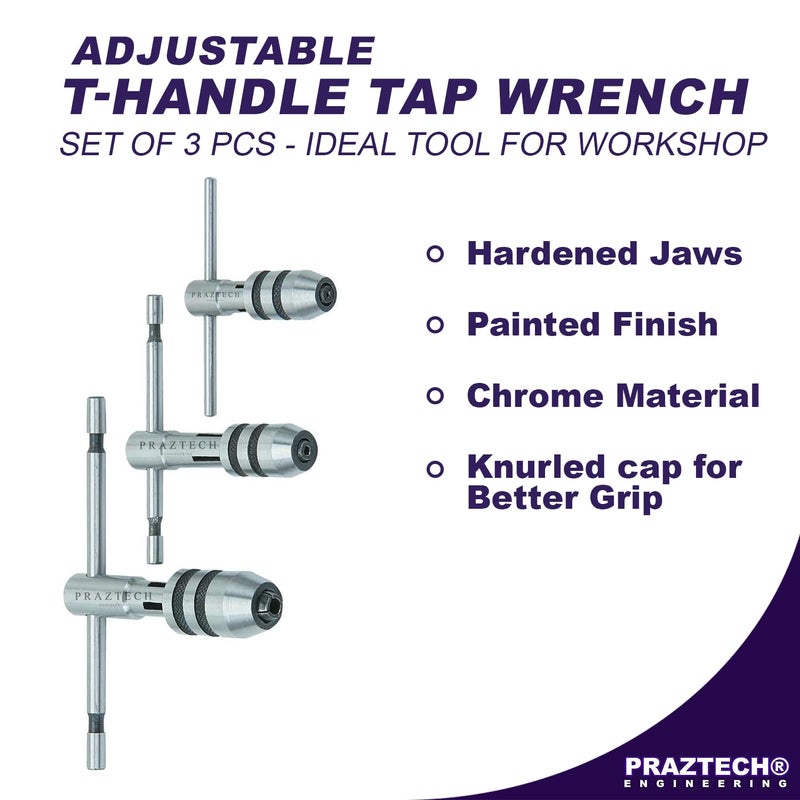 PRAZTECHÂ® ATW-0053 Adjustable T-Handle Tap Wrench Set â€“ 3 Piece M1-M4 / M4-M8 / M6-M12 - Image 4